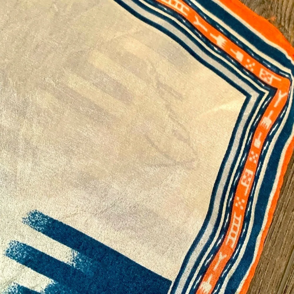 Kenzie Vibrant Orange and Blue Patterned silk Scarf